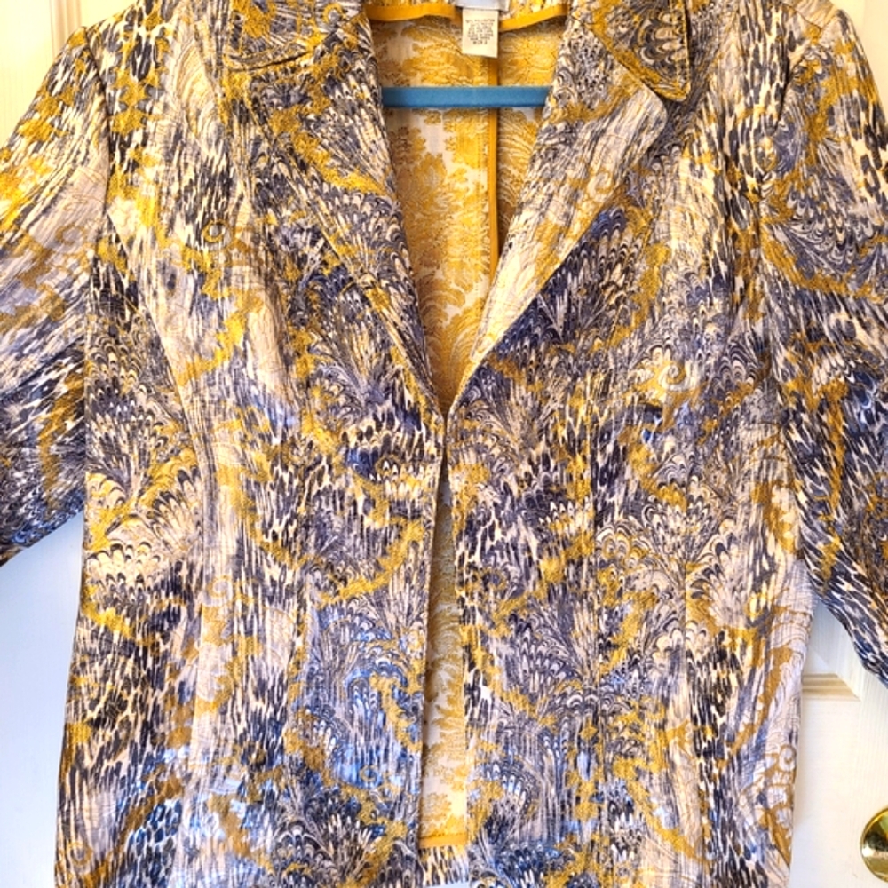 Chico's Navy and Yellow Animal Patterned Jacket NWOT Chico's 2